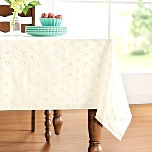 Pioneer Woman White Eyelet Tablecloth 60 x 84-in Cotton Kitchen Dining Gift NEW
